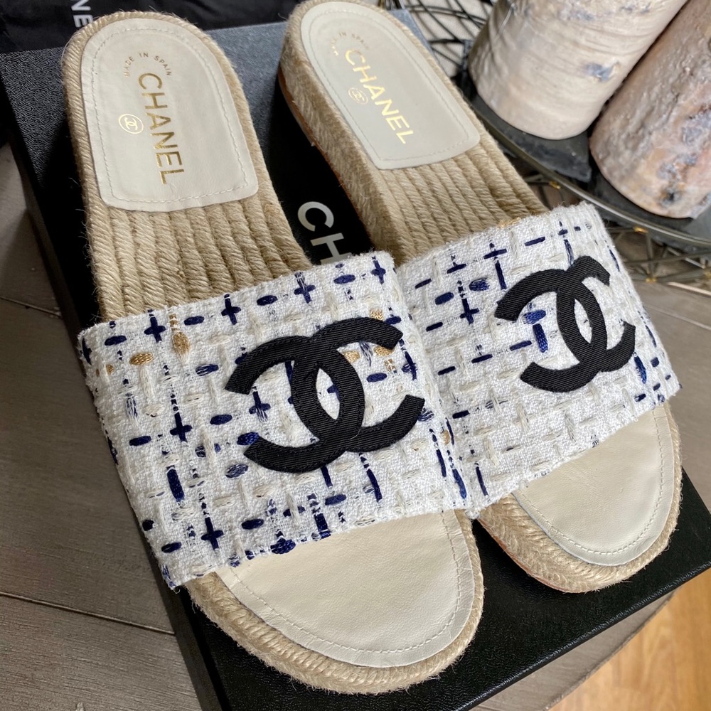 Authentic Chanel Cord Cruise Slide Sandal Sz 41M